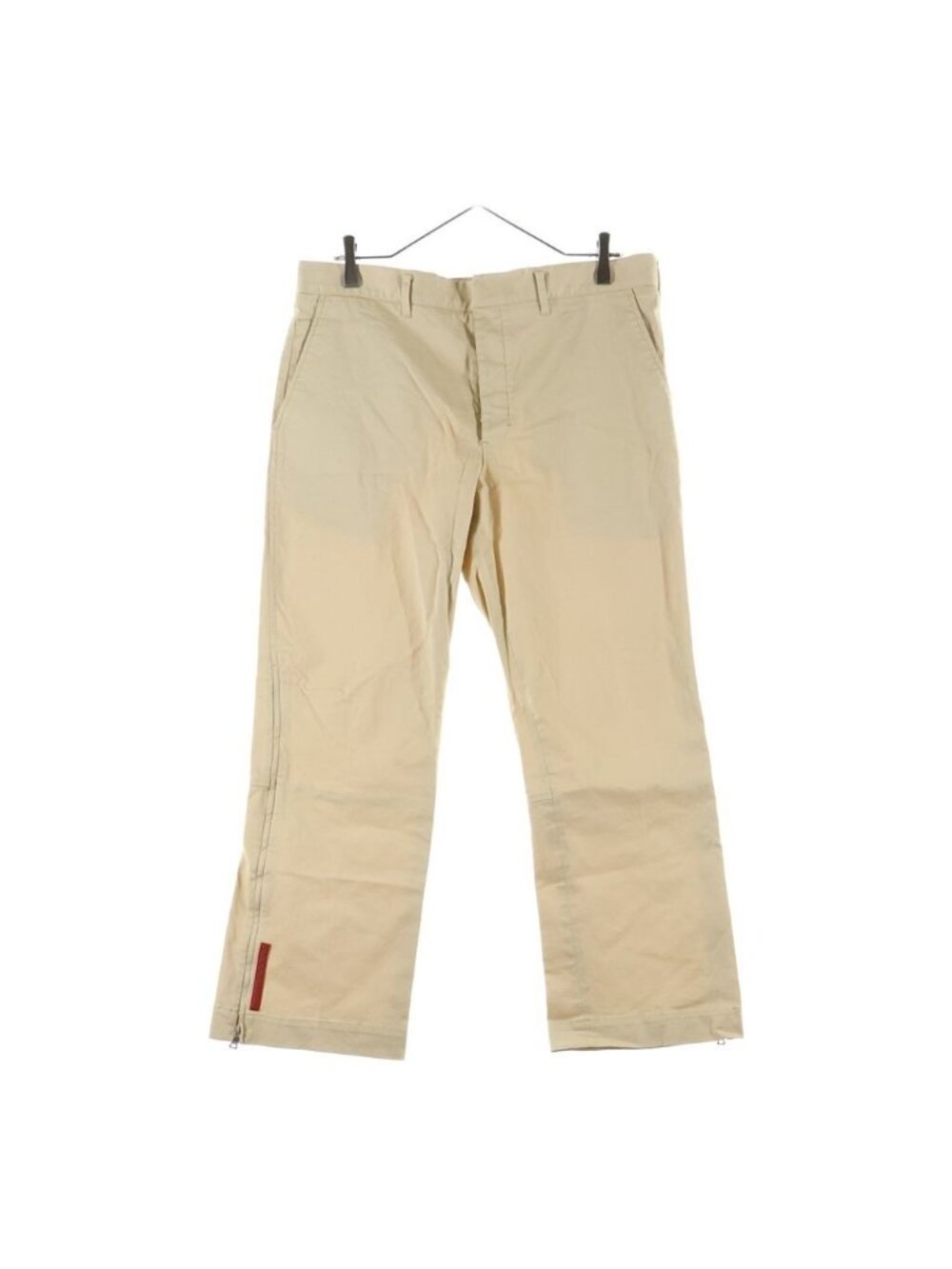 Prada Sport Rubber Logo Hem Zip Button Fly Flare Chino Pants Beige